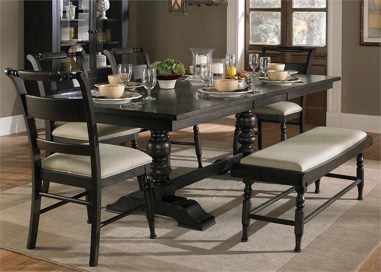 Whitney Collection 661-cd-6trs 6-piece Dining Room Set With Trestle Dining Table Bench And 4 Side Chairs In Black Cherry