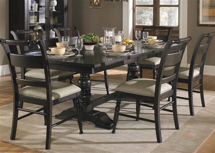 Whitney Collection 661-cd-7trs 7-piece Dining Room Set With Trestle Dining Table And 6 Side Chairs In Black Cherry