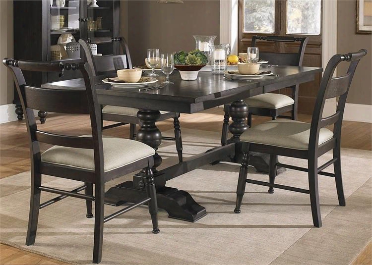 Whitney Collection 661-cd-trs 74" - 94" Trestle Dining Table With 20" Extension Leaf Easy Glide Slide Mechanism And Turned Pedestals In Black Cherry