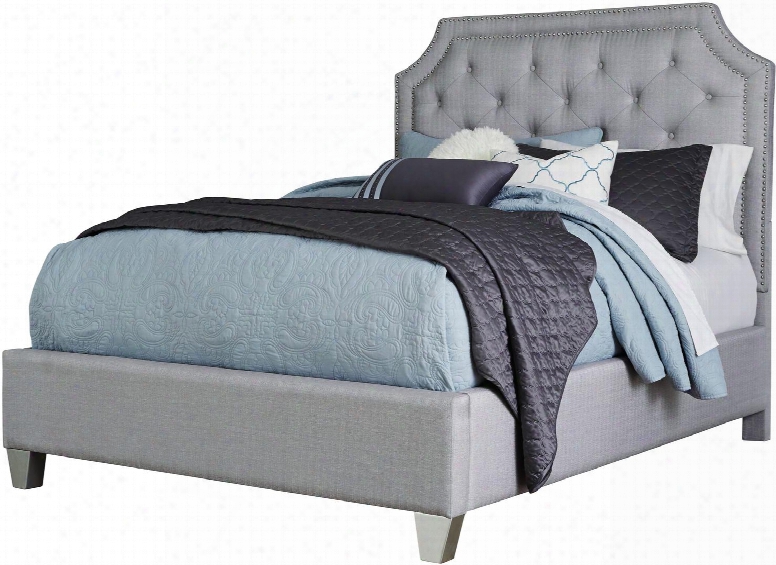 Windsor Silver Collection 873312 King Size Upholstered Panel Bed With Button Tufting Nailhead Trim Accent Cove Cornered Headboard Crown And Tapered Block