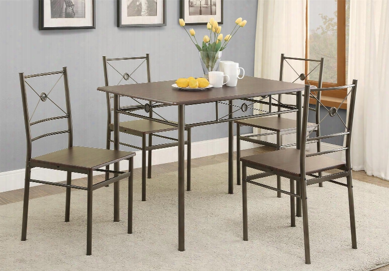 100033 5 Pc Dining Set With 4 Side Chairs Rectangular Table Vinyl Top Tapered Legs And Metal Frame In Dark Bronze