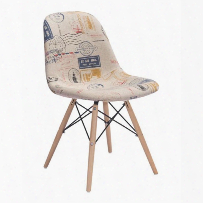 100508 Solo 31" Dining Chair With Beechwood Legs And Sculpted Seat And Back In Vintage Postage Print Fabric