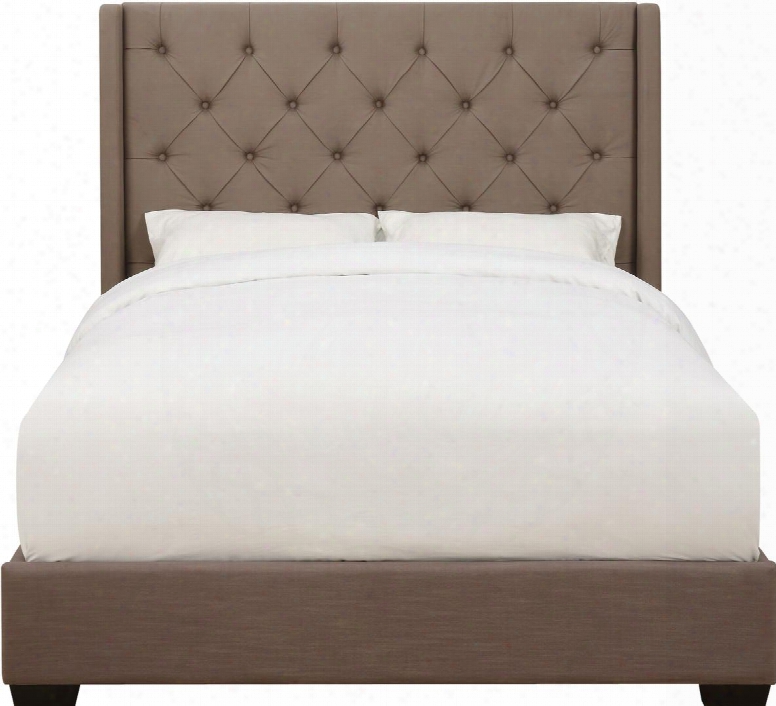 1927-25-taupebedq 85" 100 Percent Polyester Fabric Upholstered Queen Bed With Button Tufting And Tapered Legs In