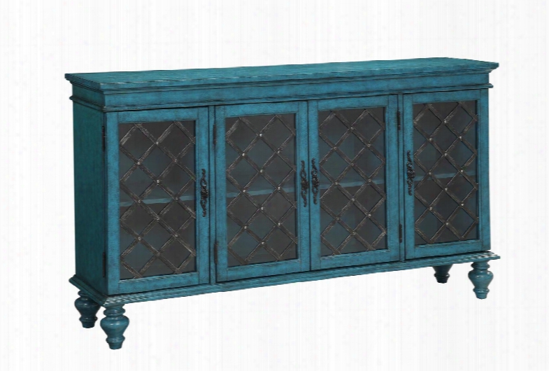 61600 60" Credenza With Four Doors Decorative Door Pulls Interior Shelves And Nail Head Accents In Hopkins Teal