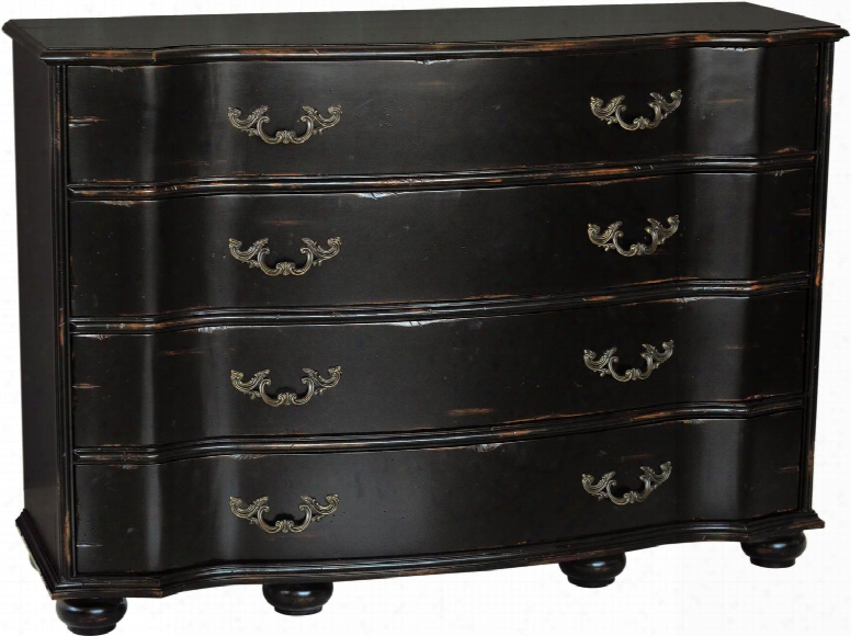 730056 54" Shaped Front Accent Drawer Chest Including 3 Drawers With Distressed Detailing Decorative Hardware And Bun Feet In