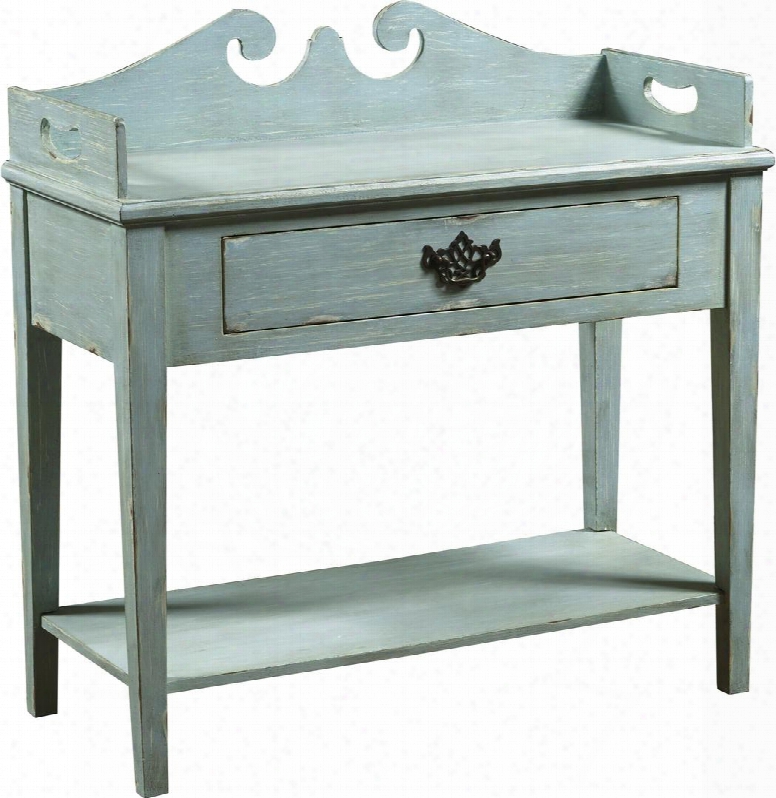 806019 36" Console Table Including Bottom Stationary Shelf And One Drawer With Distressed Detailing Decorative Hardware And Tapered Legs In