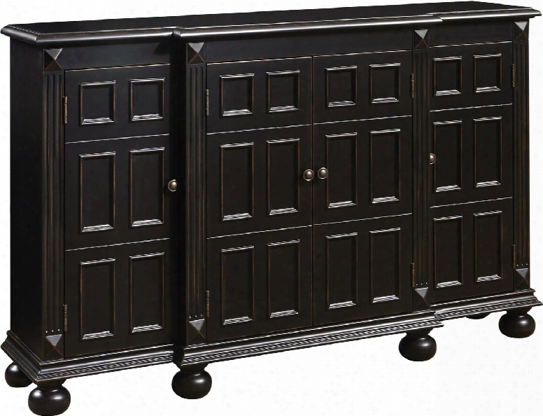 806045 54" Framed Door Breakfront Hall Console Including Three Doors With Simple Pulls Bun Feet And Molding Detail In