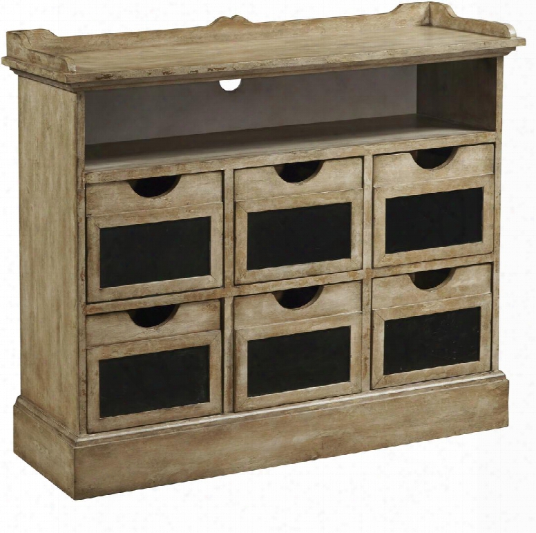 806057 38" Accent Chest W Ith Chalkboard Drawer Fronts Distressed Detailing And A Hole For Wiring In