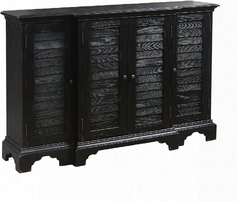 806098 32" Shutter Style Breakfront Two Door Chest With Distressed Detailing Bracket Feet And Simple Pulls In