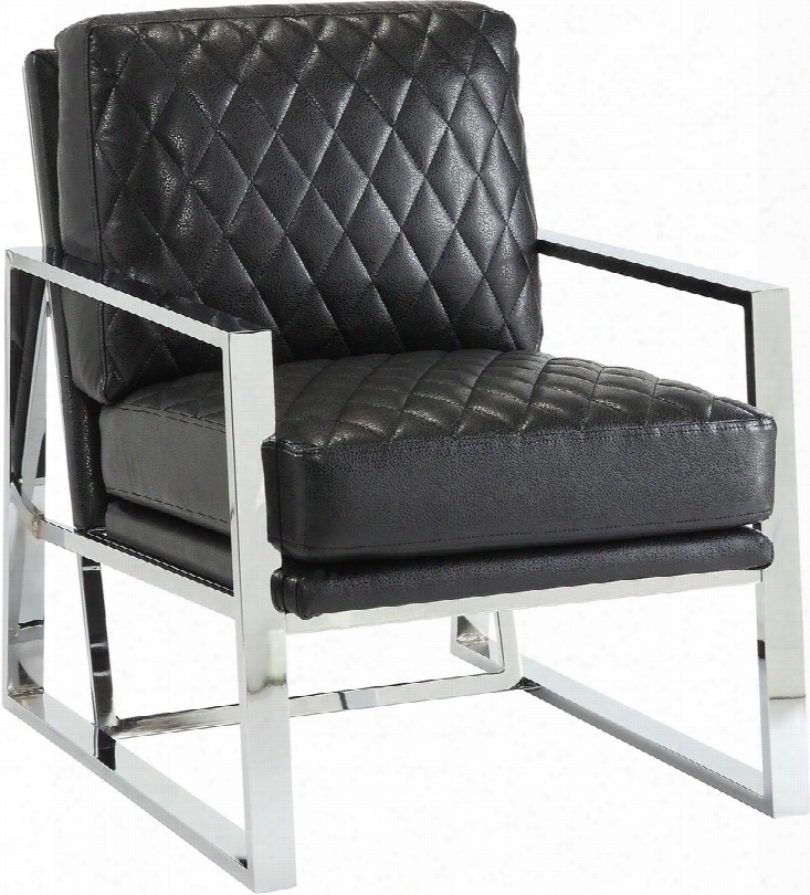 Accent Seating 900622 35" Accent Chair With Quilt Stitched Back Chrome Construction Harlequin Pattern And Leatherette Upholstery In Black