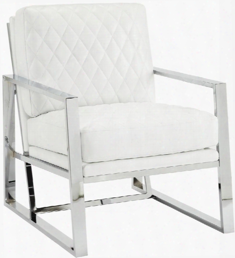 Accent Seating 900623 35" Accent Chair With Quilt Stitched Back Chrome Construction Harlequin Pattren And Leatherette Upholstery In White
