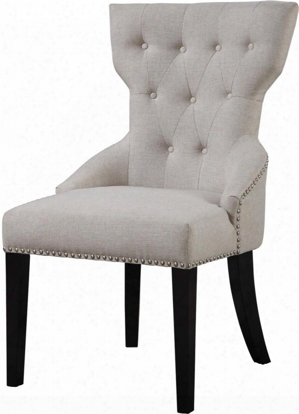 Accent Seating 902238 26.75" Accent Chair With Button Tufted Back Nail Head Trim Espresso Tapered Legs And Linen-like Fabric Upholstery  In Cream