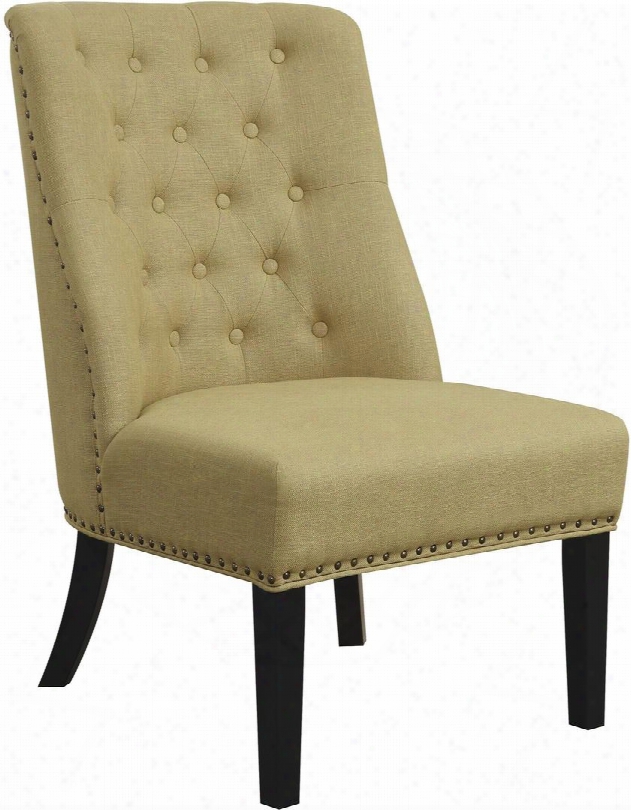 Accent Seating 90249729" Accent Chair With Button Tufted Back Bronze Nail Head Trim Splayed Wooden Tapered Legs And Fabric Upholstery In Yellow