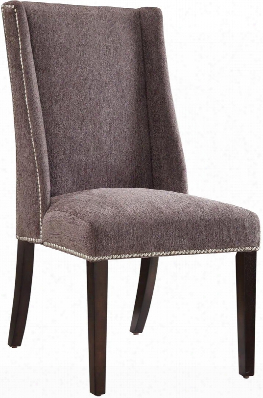 Accent Seating 902505 27" Side Chairs With Wing Back Side Claw Head Trim Wooden Tapered Legs And Fabric Upholstery In Grey