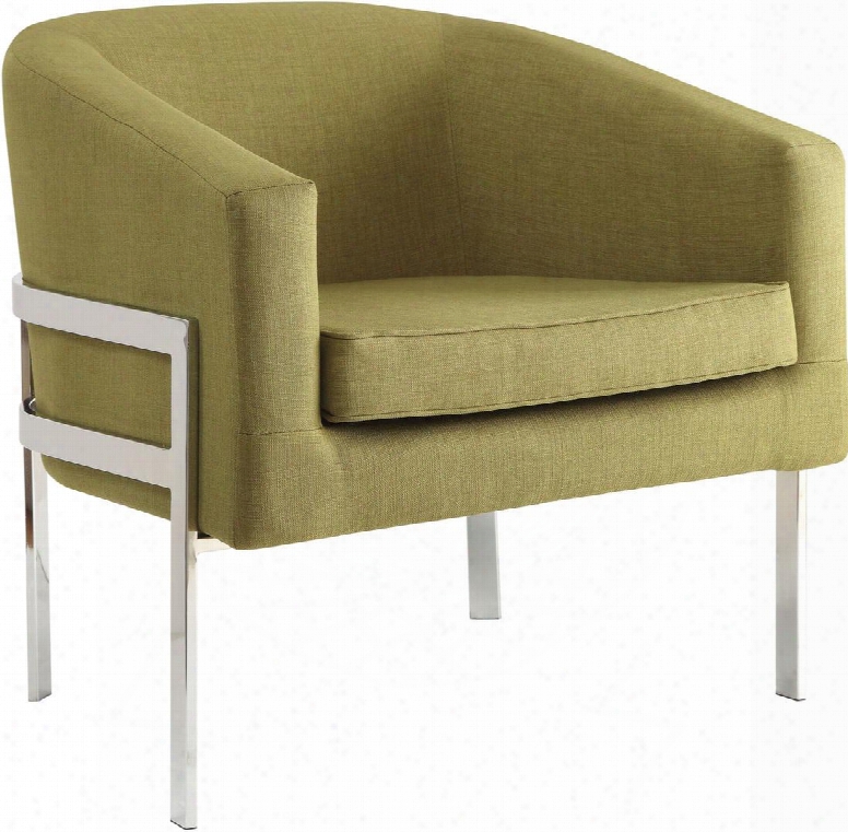 Accent Seating 902531 31" Accent Chair With Exposed Metal Frame Sloping Track Arms Curved Barrel Back And Linen-like Fabric Upholstery In Green