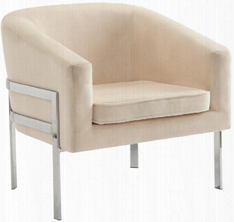 Accent Seating 902535 31" Accent Chair With Exposed Metal Frame Sloping Track Arms Curved Barrel Back And Linen-like Fabric Upholstery In Cream