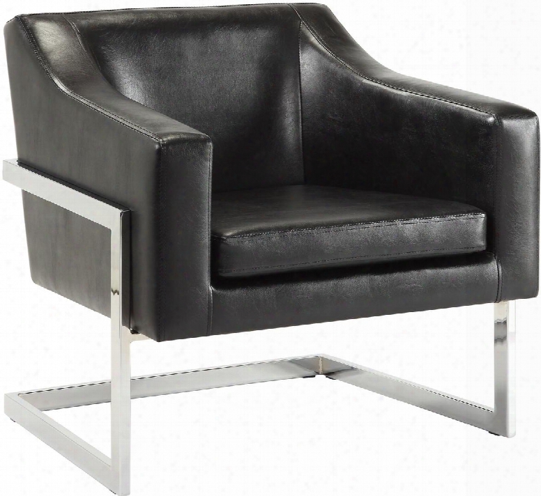 Accent Seating 902538 31.25" Accent Chair With Exposed Metal Frame Cantilever Legs Sloping Track Arms And Leatherette Upholstery In Black