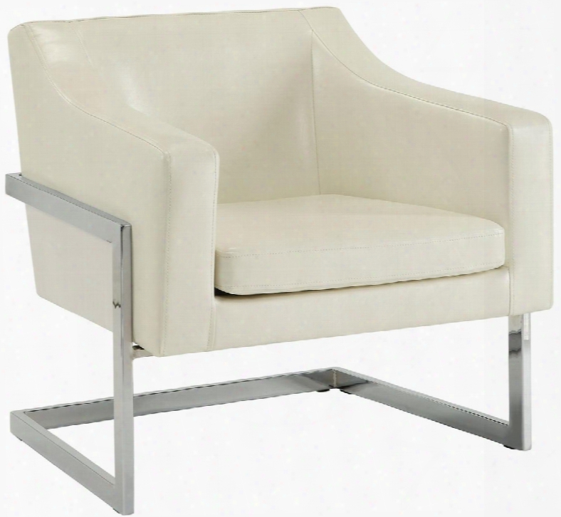 Accent Seating 902539 31.25" Accent Chair With Exposed Metal Frame Cantilever Legs Sloping Track Arms And Leatherette Upholstery In White