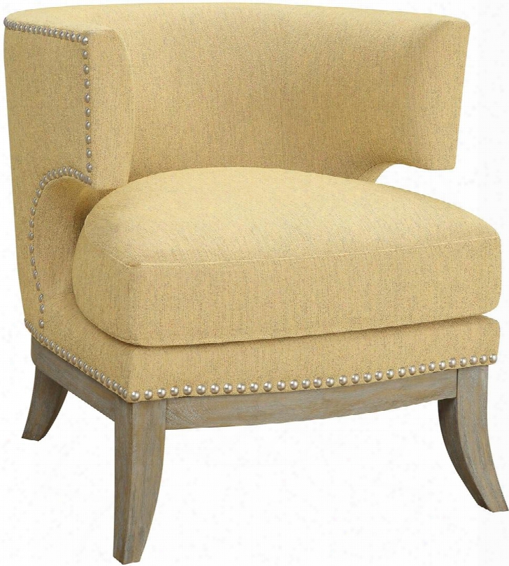 Accent Seating 902562 31.5" Accent Chair With Barrel Bzck Design High Arms Cut Out Long Base Thick Seat Cushion Nail Head Trim And Fabric Upholstery In
