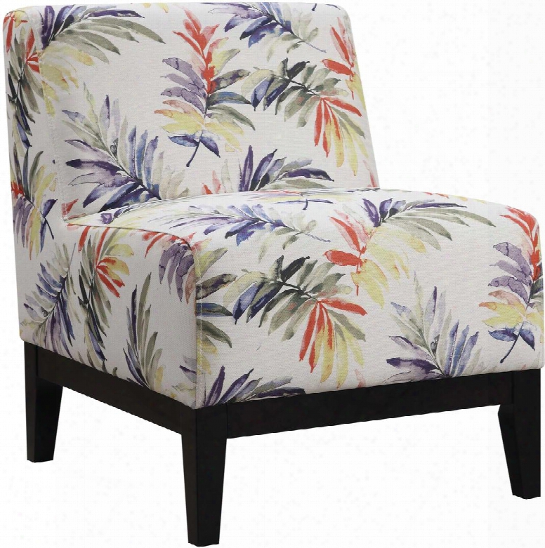 Accent Seating 902612 31" Slipper Accent Chair With Watercolor Leaves Print Wooden Tapered Legs And Fabric Upholstery In Purple And Green