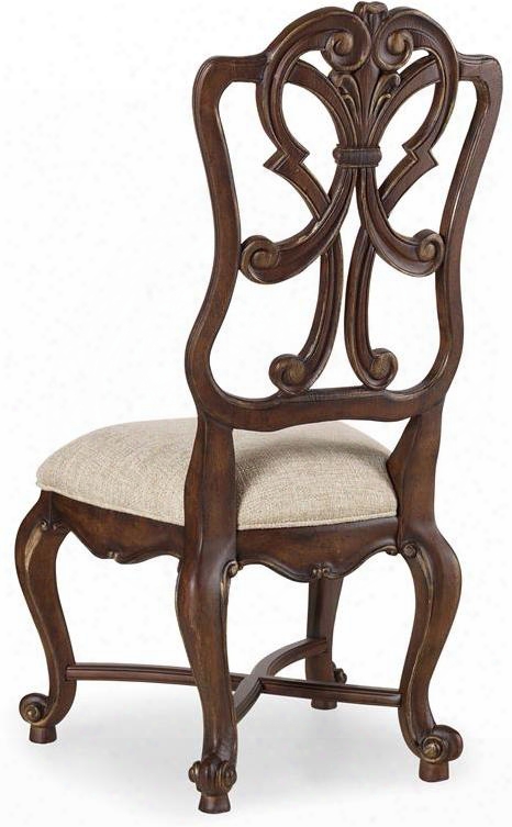 Adagio Series 5091-75411 46" Traditional-stule Dining Room Wood Back Side Chair With Stretchers Cabriole Legs And Fabric Upholstery In