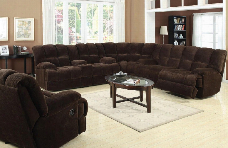 Ahearn 50475slwr 4 Pc Living Room Set With Sofa + Loveseat + Wedge + Recliner In Chocolate Champion