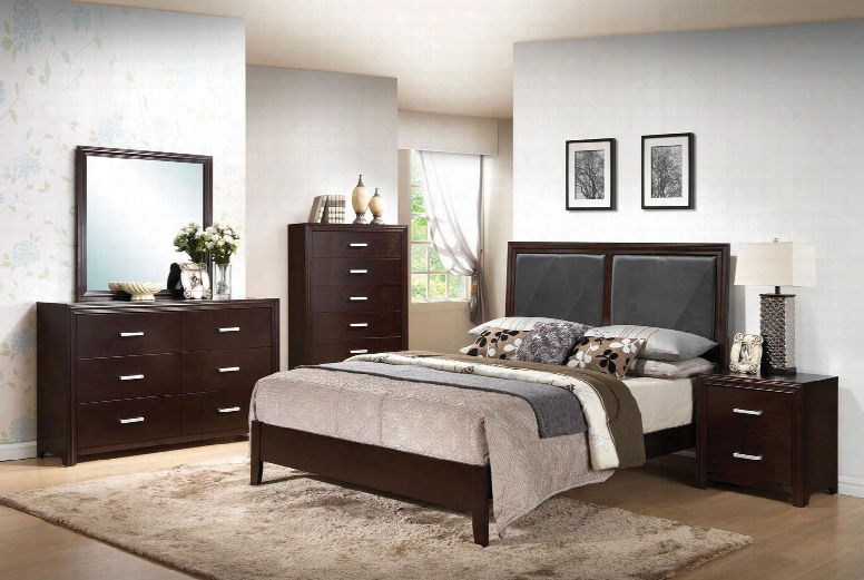 Ajay Collection 21420q5pc Bedroom Set With Queen Size Bed + Dresser + Mirror + Chest + Nightstand In Espresso