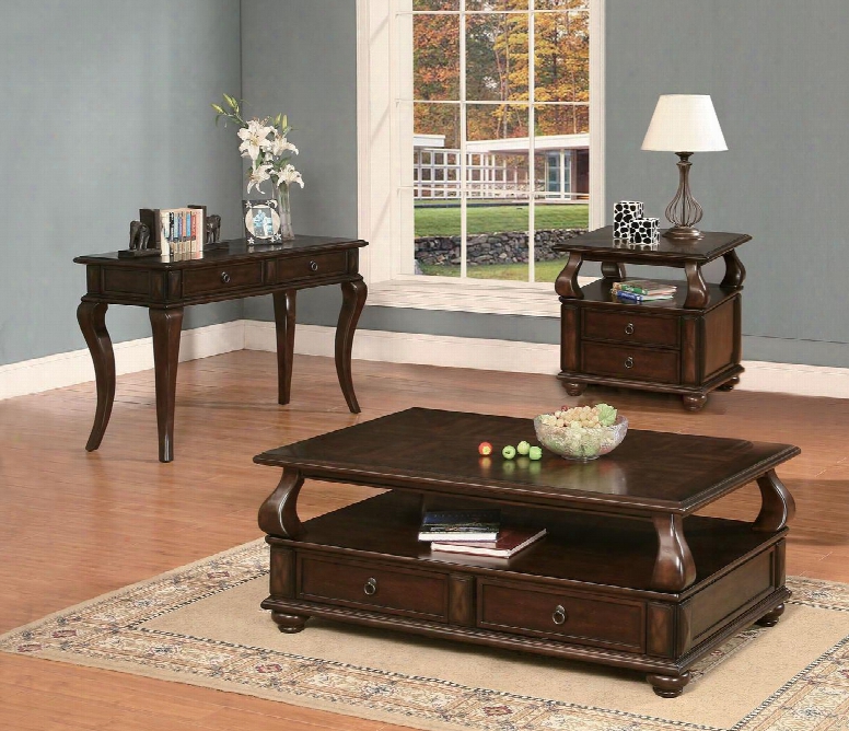 Amado 80010ces 3 Pc Living Room Table Set With Coffee Table + End Table + Sofa Table In Walnut