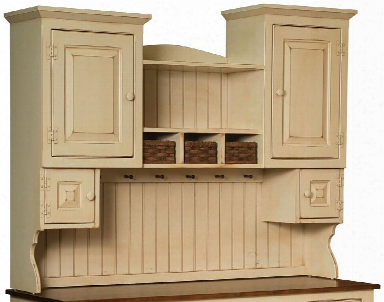 Amity 4650992tbbu 60" Two Tone Hutch With 4 Doors 3 Baskets Shelves And Molding Detail In Buttermilk Burnt