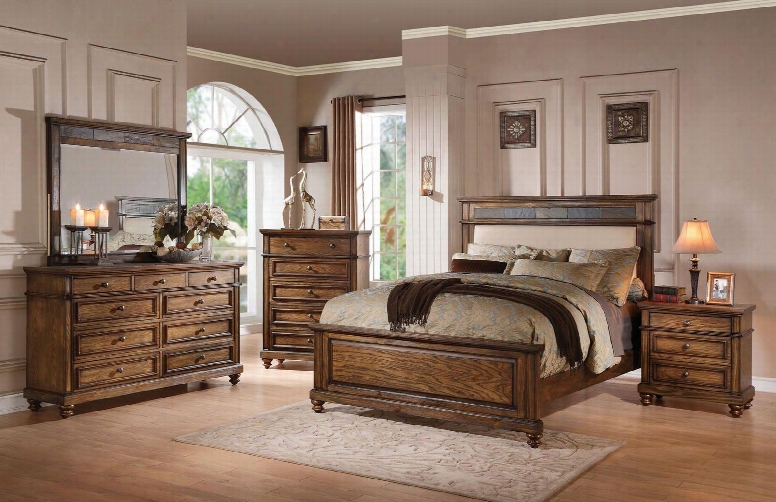 Arielle 24434ck5pc Bedroom Set With California King Size Bed + Dre$ser + Mirror + Chest + Nightstand In Slate And Oak