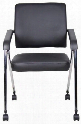 B1800-cp-2 34" Training Chairs With Chrome Frame Dual Wheel Casters In Black Caressoft