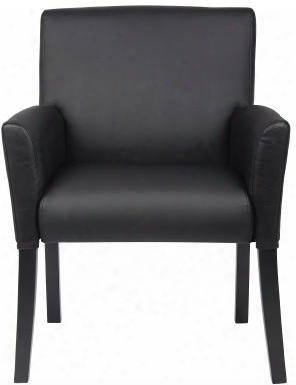 B639-bk 36" Executive Mid-back Box Arm Chair With Mahogany Base And Black Finished Wood Legs Upholstered In Black