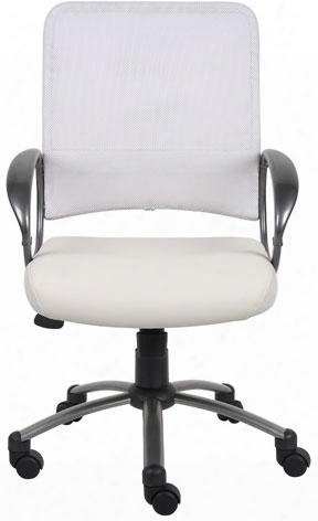 B6406wt 39" Task Chair With Mesh Back Loop Arms Adjustable Tilt Tension Control Gas Lift Height Adjustment Metal Base And Hooded Double Wheel Caters In