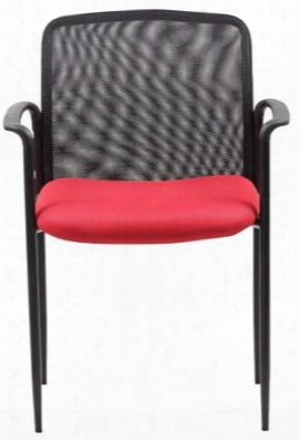 B6909-rd 33" Stackable Guest Chair With Tapere D Legs Painted Tubular Steel Frame Molded Cap Arms Waterfall Seat And Upholstered In Red Mesh