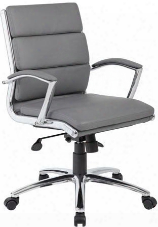 B9476-gy 37" Mid Back Executive Chair With Metal Chrome Plated Arms Soft Arm Pads Spring Tilt Mechanism Upright Lcking Position And Seat Height Adjustment