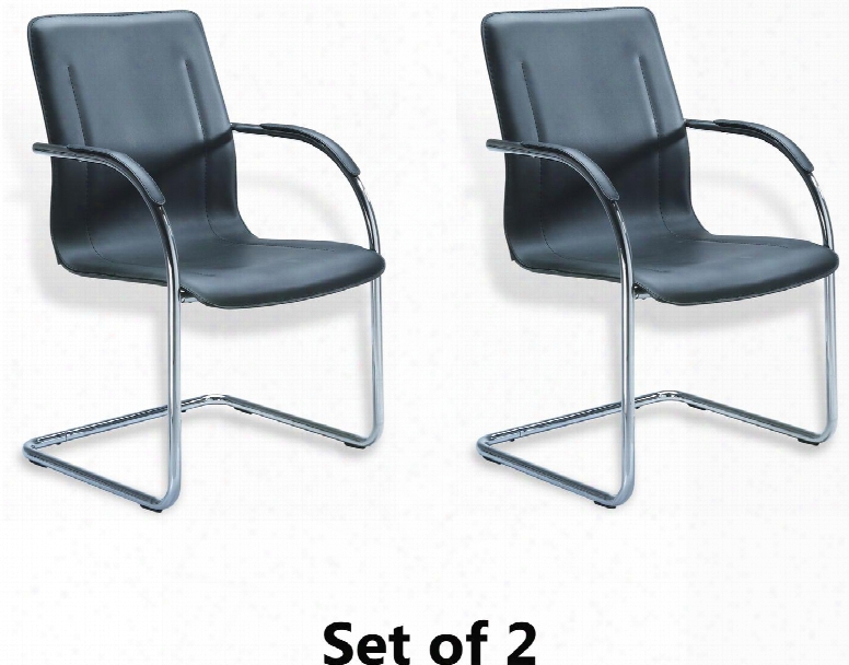 B9530-2 36" Set Of 2 Mid-back Guest Chair With Contoured Back Chrome Frame And Padded Foam On Seat And Back In Black Vinyl