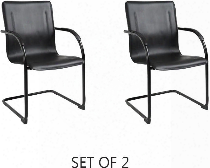 B95355-2 Set Of 2 36" Mid-back Guest Chair With Black Fistular Steel Frame Contoured Back And Padded Foam On Seat And Back In Black Vinyl