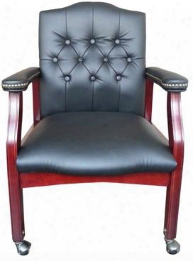 B958m-bk 36" Traditional Guest Chair With Mahogany Finished Hardwood Button Tufted Styling And Nail Head Trim In Black Caressoft