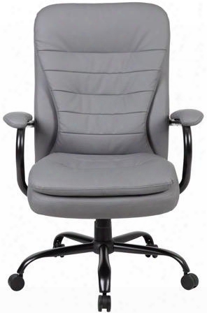 B991-gy 44" Heavy Duty Executive Chair With Spring Tilt Mechanism Padded Arms Reinforced Lumbar Double Plush Cushions 27.5" Brushed Metal Base And Double