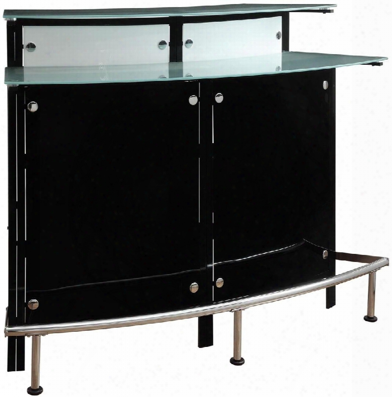 Bar Units And Bar Tables 100139 60" Arched Bar Table By The Side Of Frosted Glass Counter Top Glass Shelves Stemware Rack Wine Bottle Holders And Chrome Foot Rest In