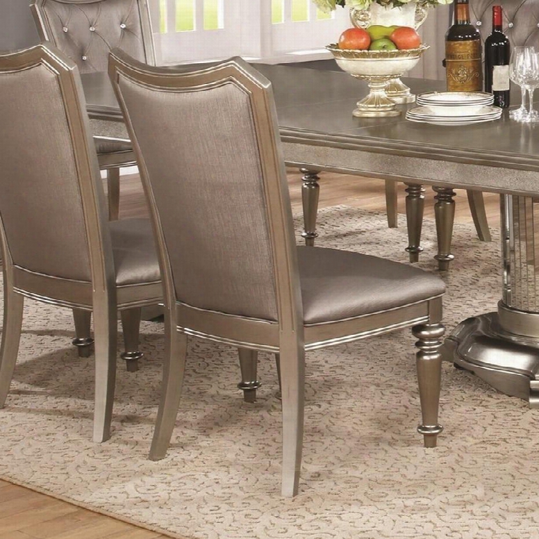 Bling Game 107312 22.75" Side Chairs With Turned Front Legs Webbed Seating And Leatherette Upholstery In Metallic Platinum