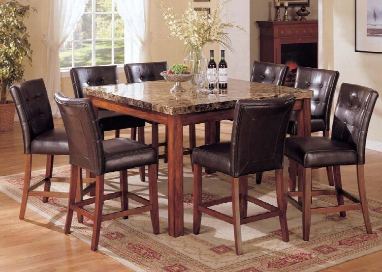 Bologna 07380t8c 9 Pc Bar Table Set With Counter Height Table + 8 Counter Height Chairs In Brown Cherry