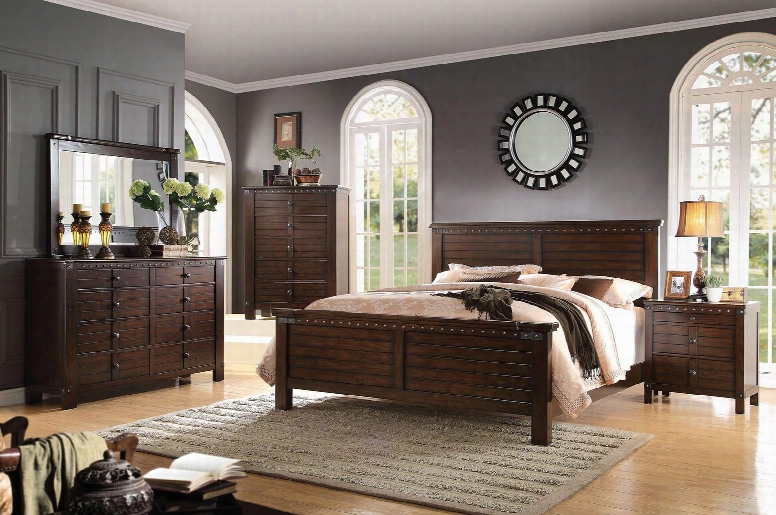 Brooklyn 23710q5pc Bedroom Set With Que En Size Bed + Dresser + Mirror + Chest + Nightstand In Espresso