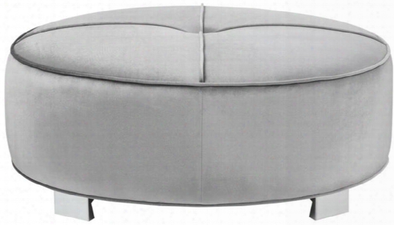 Caldwell 505884 41.75" Ottoman With Pocket Coil Seat Button Tufted Seat Chrome Legs Sinuous Spring Base And Velvet Upholstery In Silver