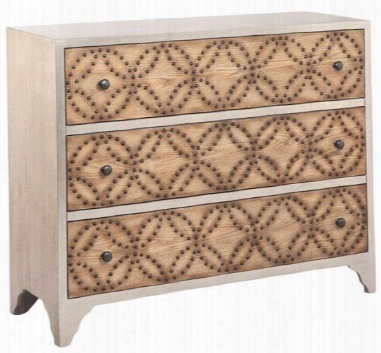 Candice 13380 40" Cabinet With Wood-tone Finish Geometric Pattern Finish And Brass Nail Heads In