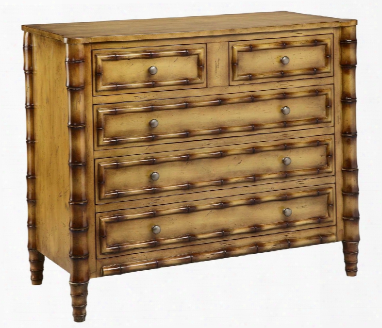 Caribea 13143 32" 5-drawer Chest With Bamnoo Detailing Aged Pearwood Finish And Brown Accents In