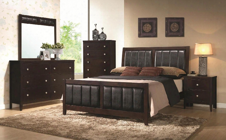 Carlton 202091kwdmcn 5 Pc Bedroom Set With California King Size Bed + Dresser + Mirror + Chest + Nightstand In Cappuccino