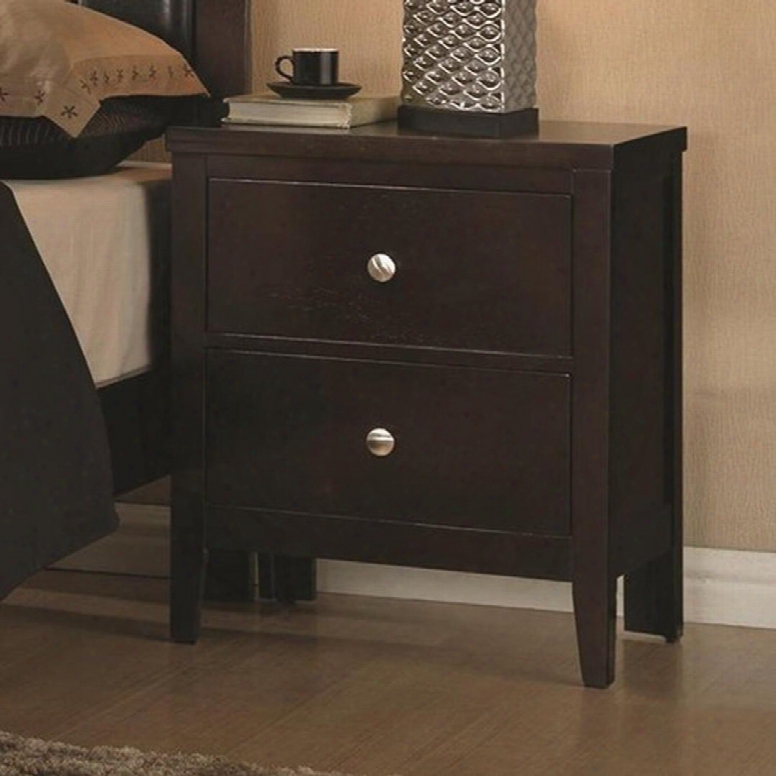 Carlton 20202 21.75" Nightstand With 2 Drawers Silver Finish Knobs Center Metal G Lides English Dovetail Joinery And Tapered Legs In Cappuccino