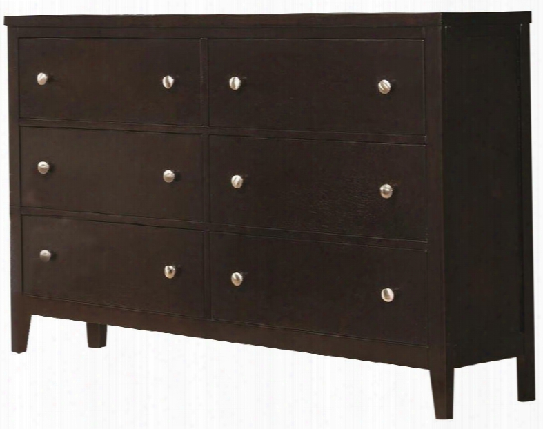 Carlton 202093 56" Dresser With 6 Drawers Silver Finish Knobs Center Metal Glides English Dovetail Joinery And Tapered Legs In Cappuccino