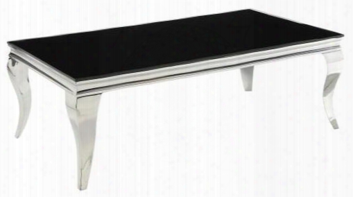 Carone 705018 51.25" Coffee Table With Chrome Queen Anne Legs And Glass Top In Black